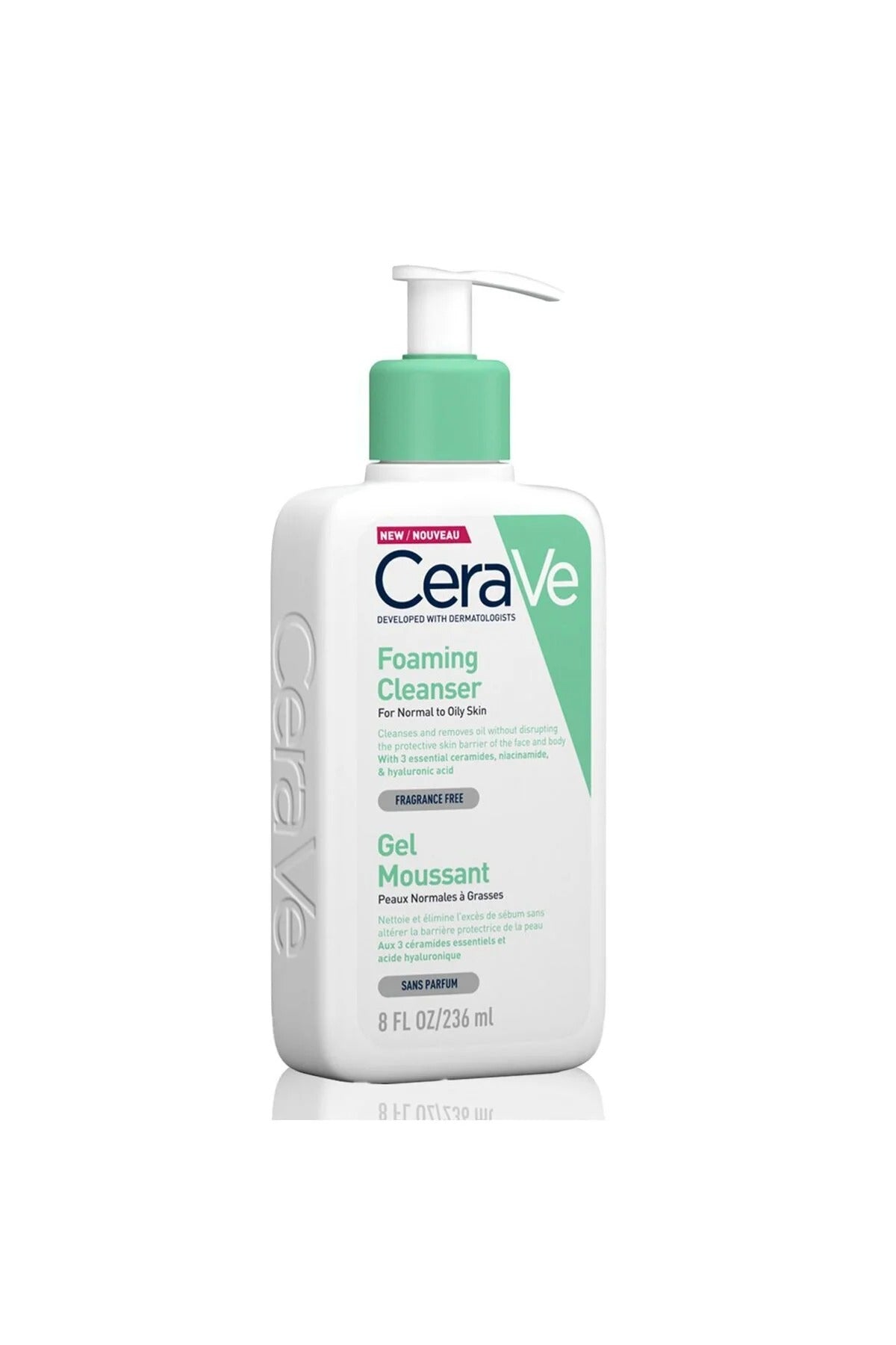 CeraVe غسول رغوي للبشرة العادية إلى الدهنية مع حمض الهيالورونيك، 236 مل